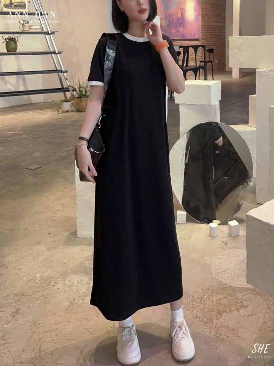 Đầm thun gân đen