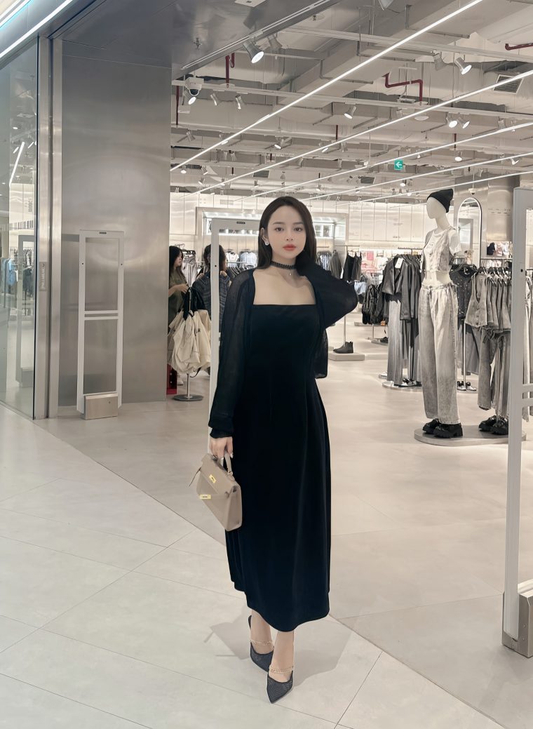 Set áo cardigan đầm nhung