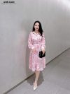 Đầm sơ mi hoạ tiết hồng