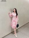 Đầm sơ mi hoạ tiết hồng ư