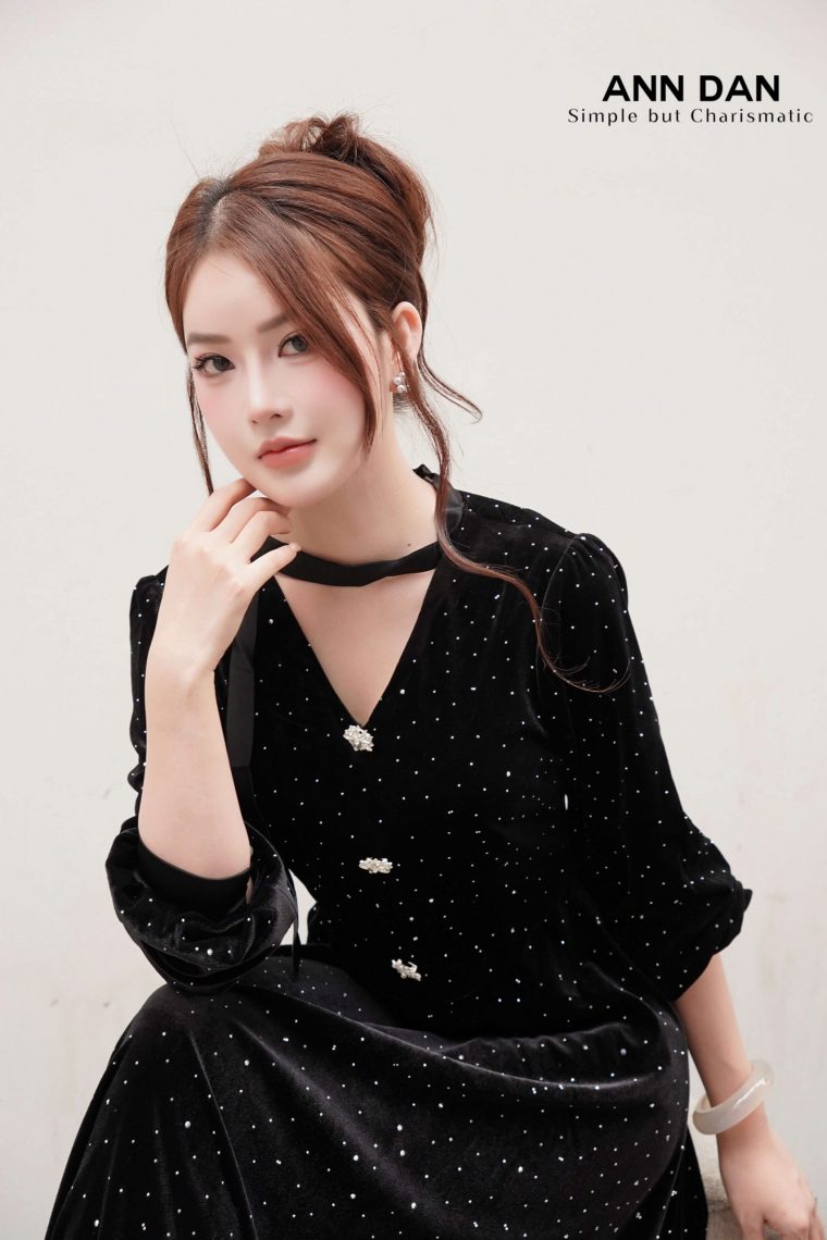 Đầm nhung đính đá - Đen