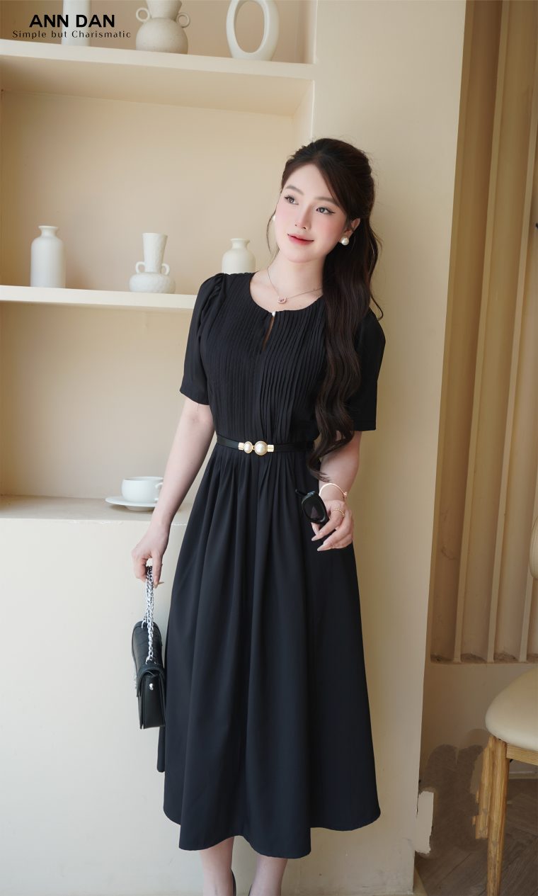 Đầm nhuyễn đen ly ngực 1