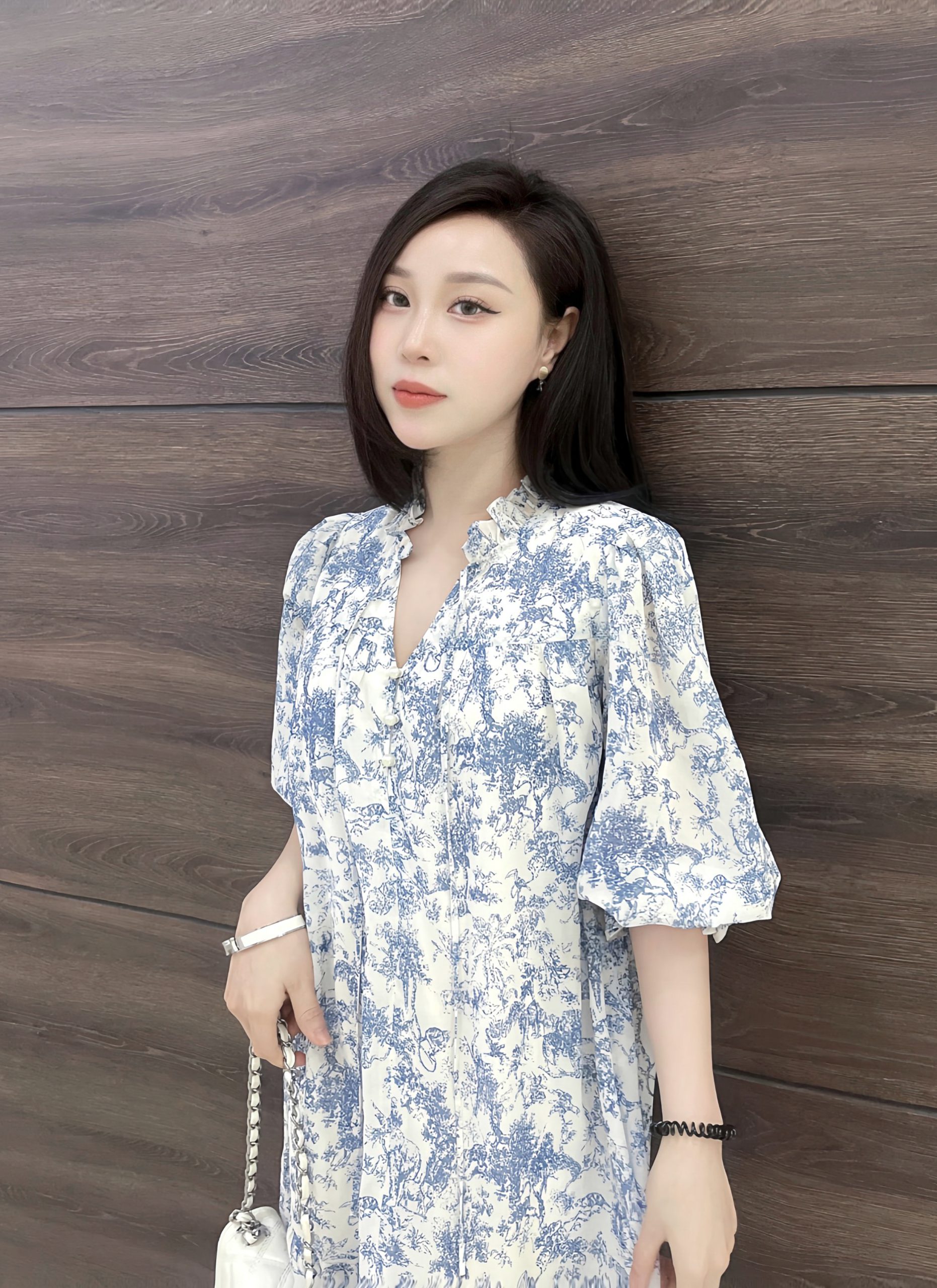 Đầm Silk nhật xanh dây cổ