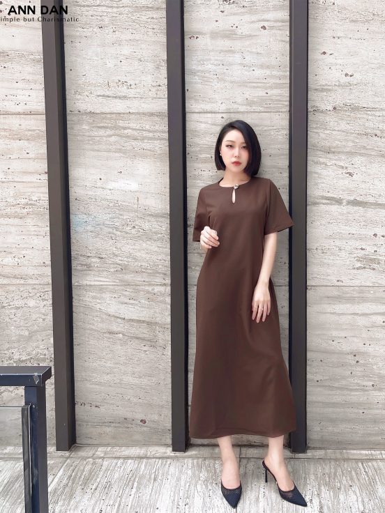 Đầm tuytsi cúc bạc – Nâu 2