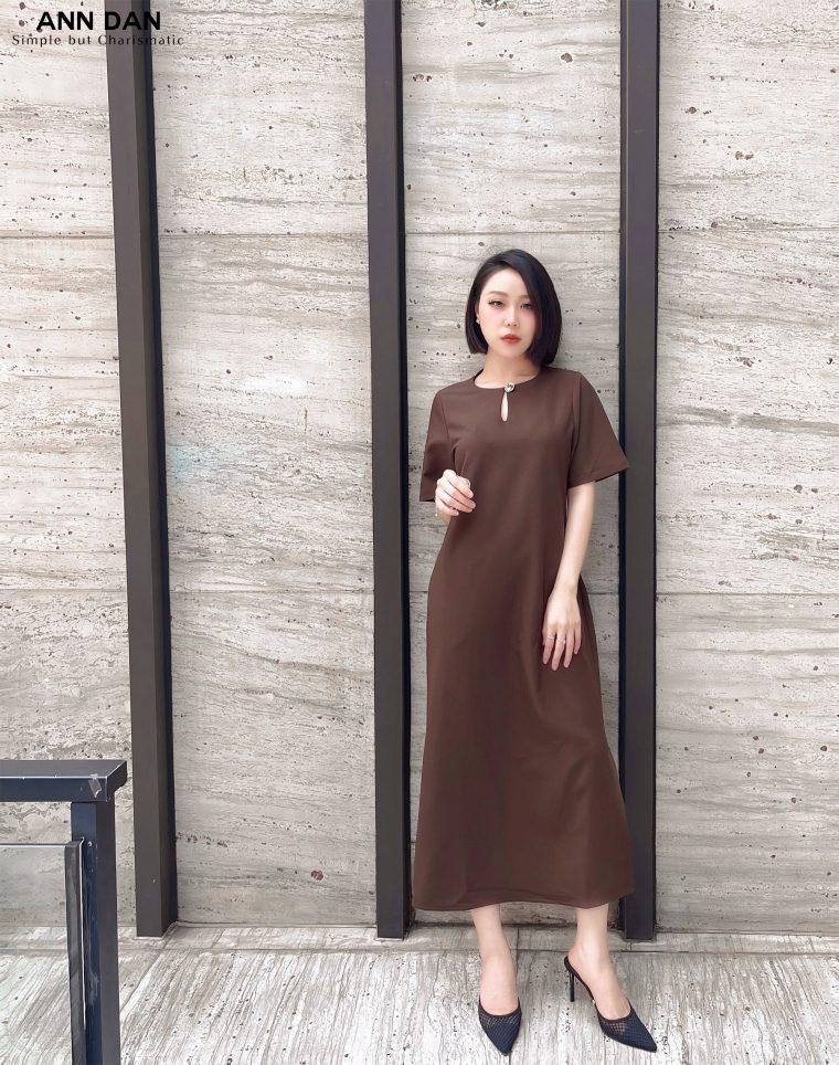 Đầm tuytsi cúc bạc – Nâu 2