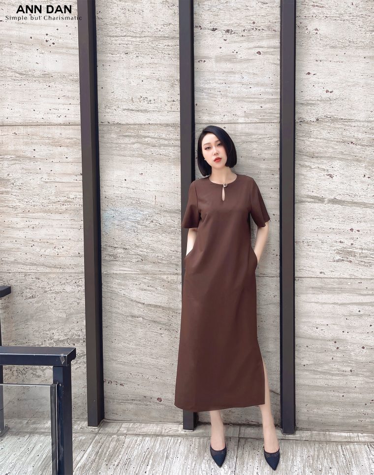 Đầm tuytsi cúc bạc – Nâu43