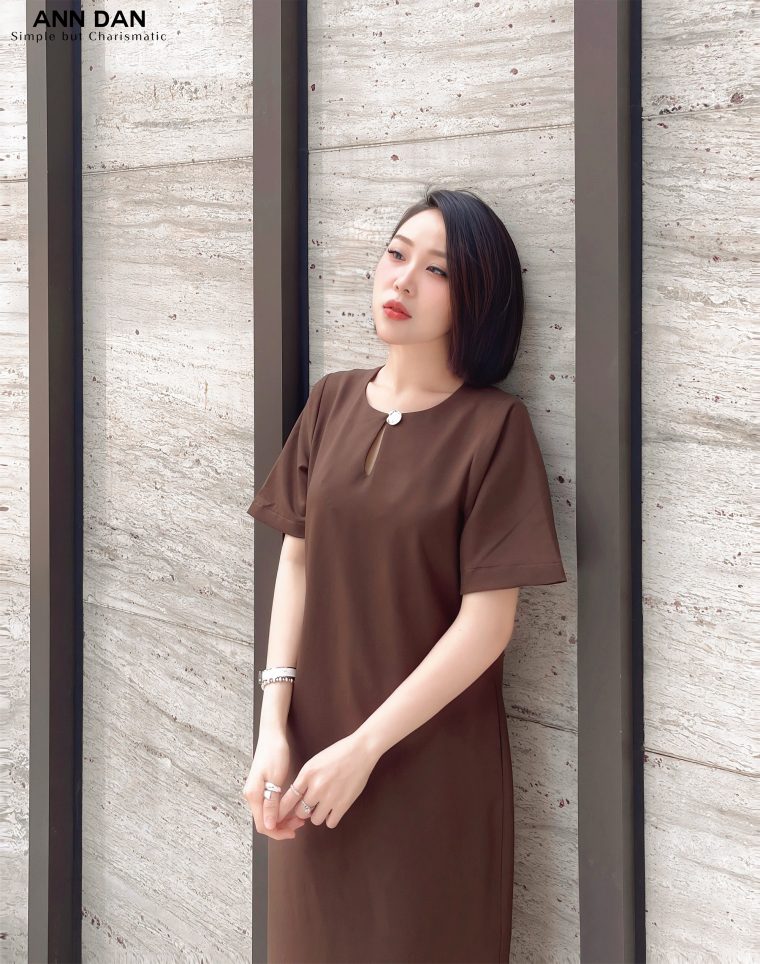 Đầm tuytsi cúc bạc – Nâu 33