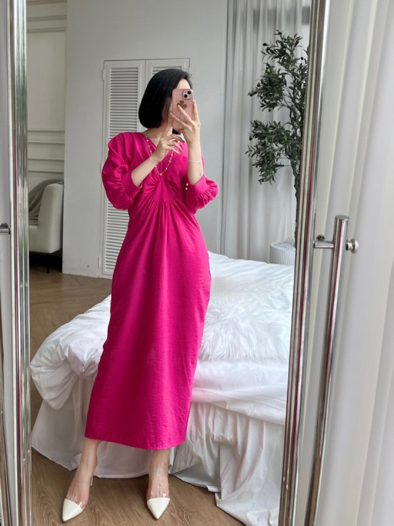 Đầm đũi nhún tròn - Hồng sen