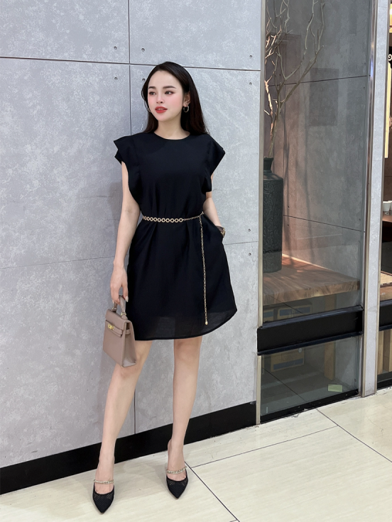 Đầm tơ Nhật cánh tiên - đen