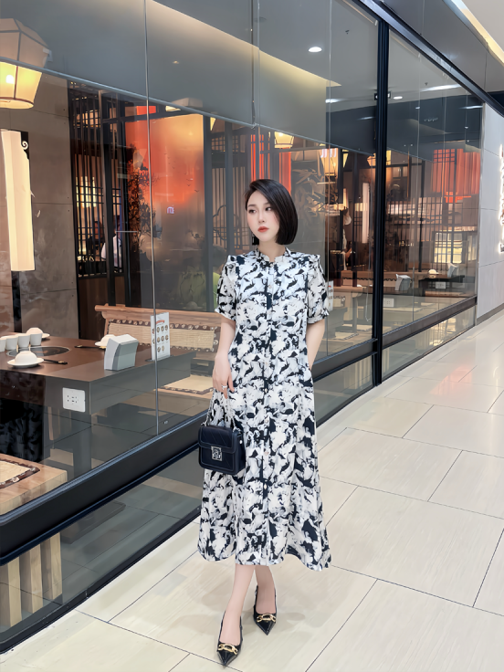 Đầm silk Nhật loang - Đen