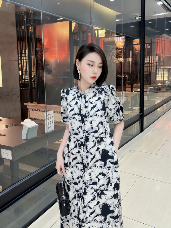 Đầm silk Nhật loang - Đen