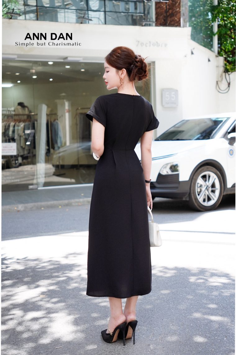 Đầm tằm Hàn đúp cổ V ly bụng 2