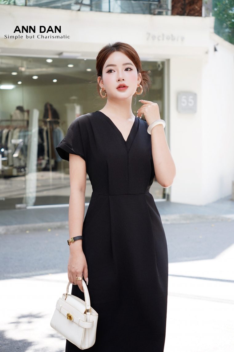 Đầm tằm Hàn đúp cổ V ly bụng e