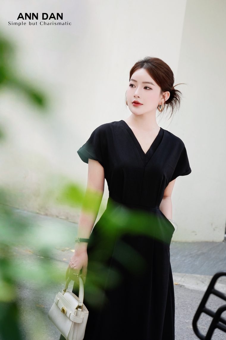 Đầm tằm Hàn đúp cổ V ly bụng