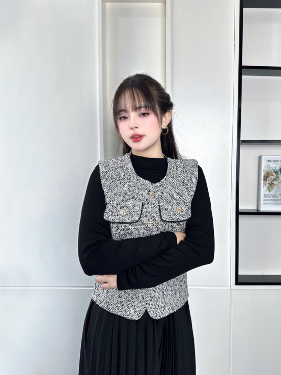 Set dạ tweed cúc đồng wool