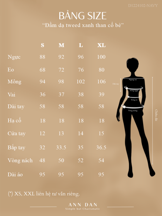 Đầm dạ tweed xanh than cổ bẻ