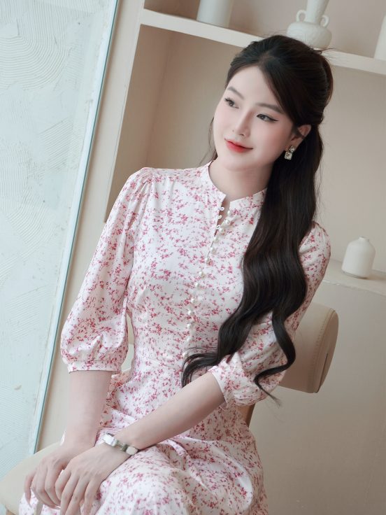 Đầm lụa hoa nhí cúc trai - Hồng 3
