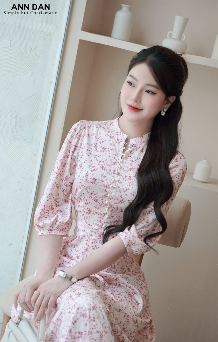 Đầm lụa hoa nhí cúc trai - Hồng 3