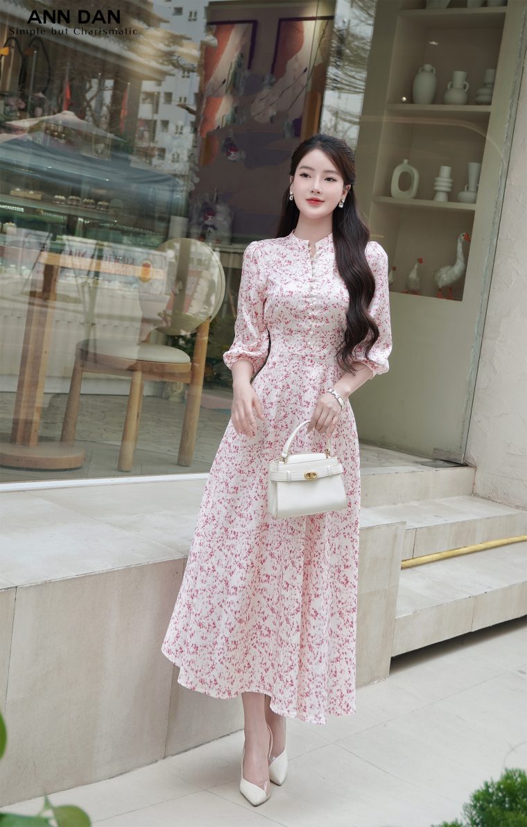 Đầm lụa hoa nhí cúc trai - Hồng 3w