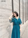 Đầm tơ bọt cổ tròn - Xanh 2