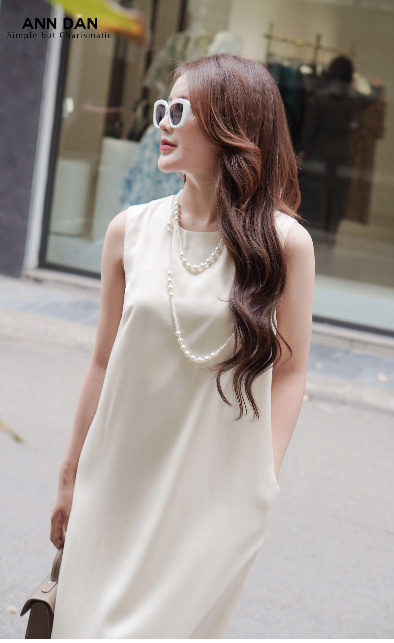 Đầm lụa ngọc trai – be