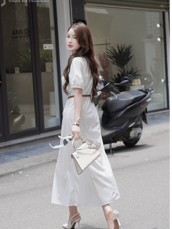 Đầm thô hàn ly ngực kèm đai da