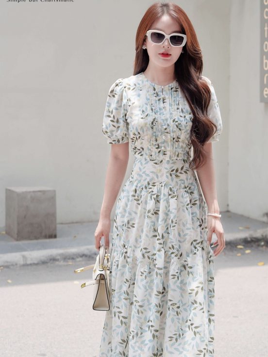 Đầm tơ lá xanh ly ngực