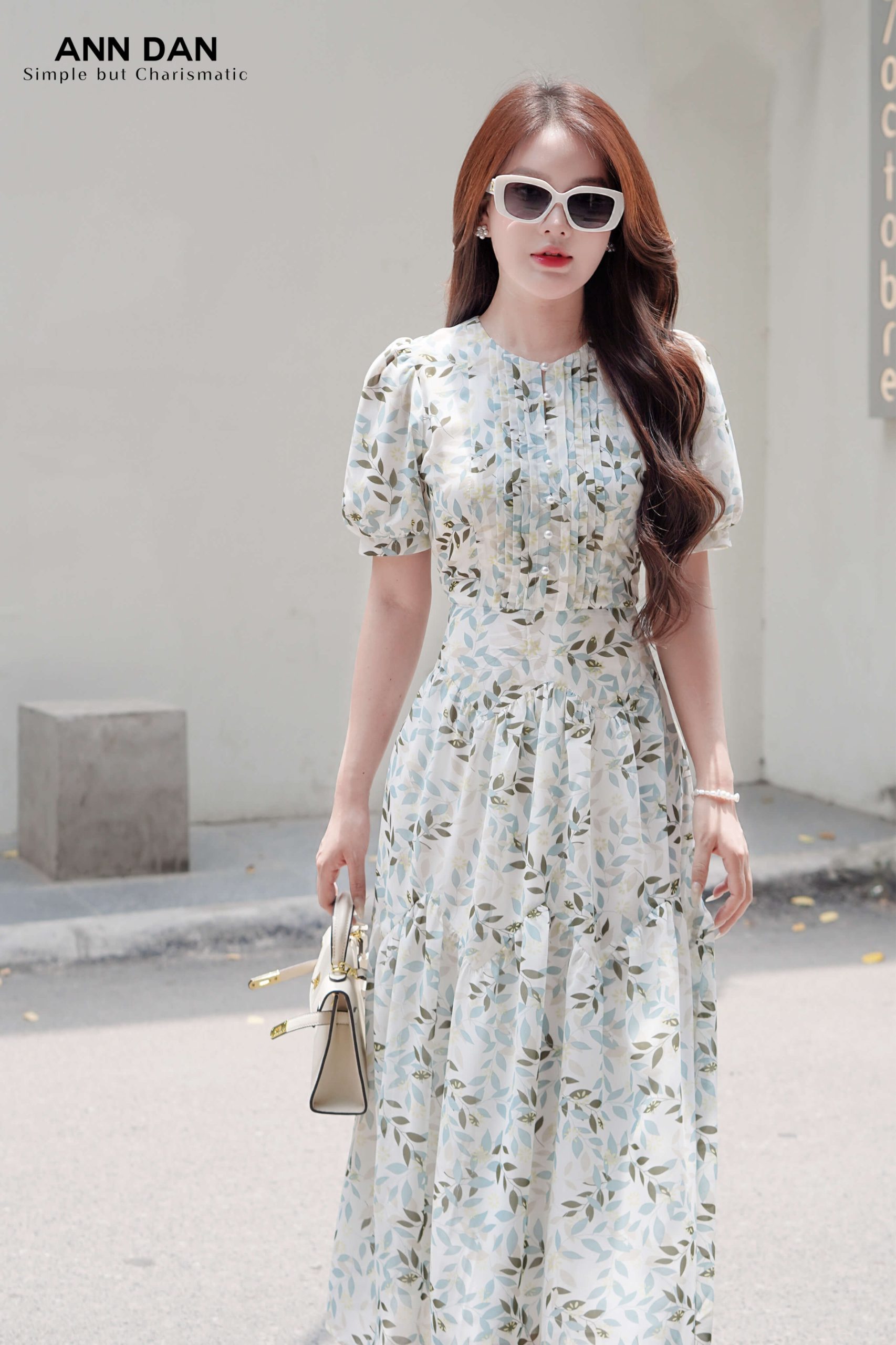 Đầm tơ lá xanh ly ngực