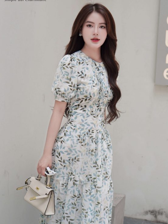 Đầm tơ lá xanh ly ngực