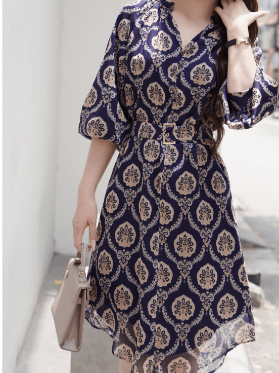 Đầm lụa tơ xước thổ cẩm kèm đai