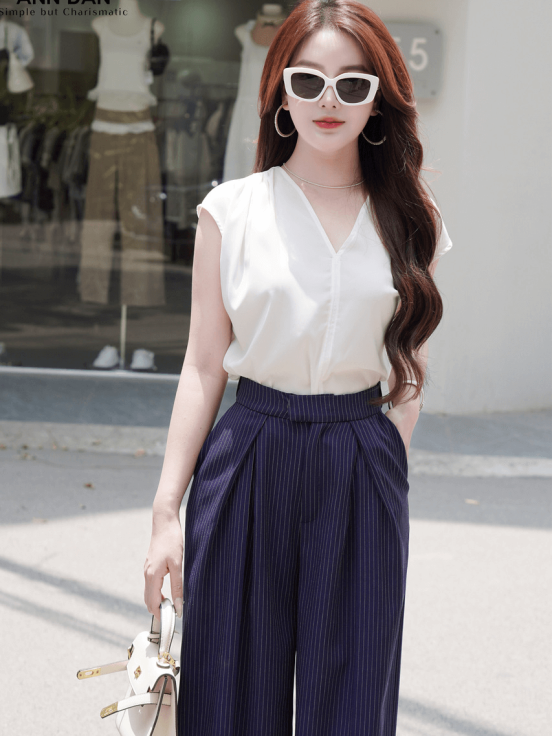 Quần suông kẻ chéo xanh than