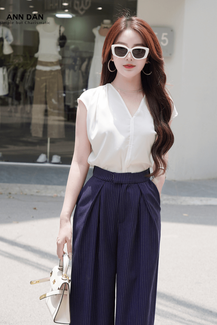 Quần suông kẻ chéo xanh than