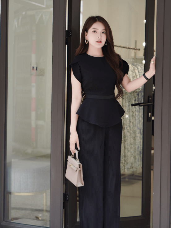 Set áo tuyết mưa phối quần dập ly - đen
