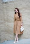 Đầm đũi xước nâu cổ tàu cúc đồng 2
