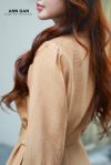Đầm đũi xước nâu cổ tàu cúc đồng 4