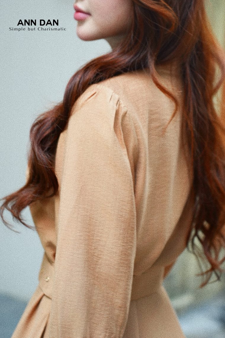 Đầm đũi xước nâu cổ tàu cúc đồng 4