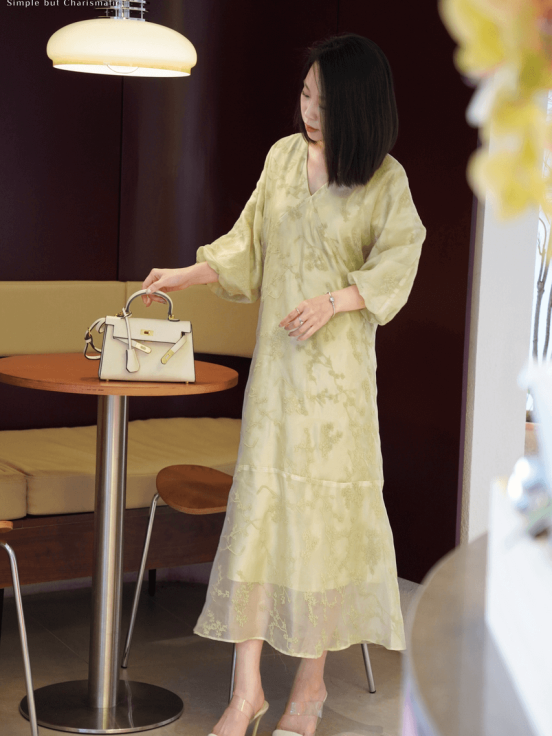 Đầm silk tơ Nhật phun nhung xanh
