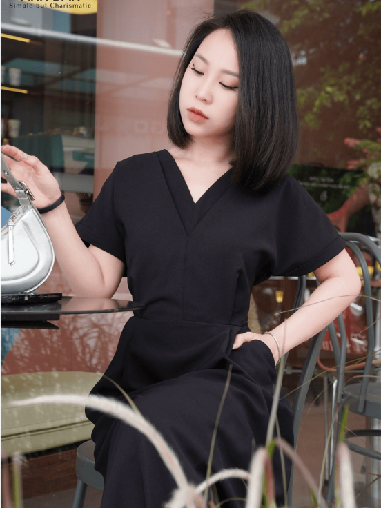 Đầm tằm Hàn đúp cổ V ly bụng