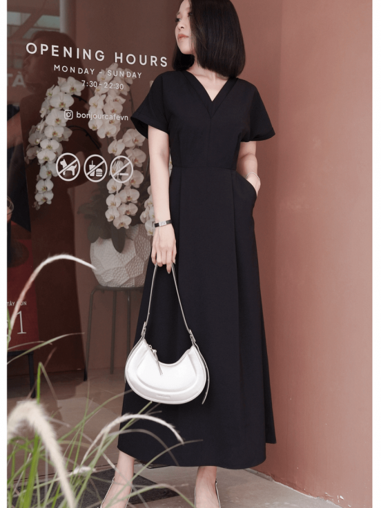 Đầm tằm Hàn đúp cổ V ly bụng