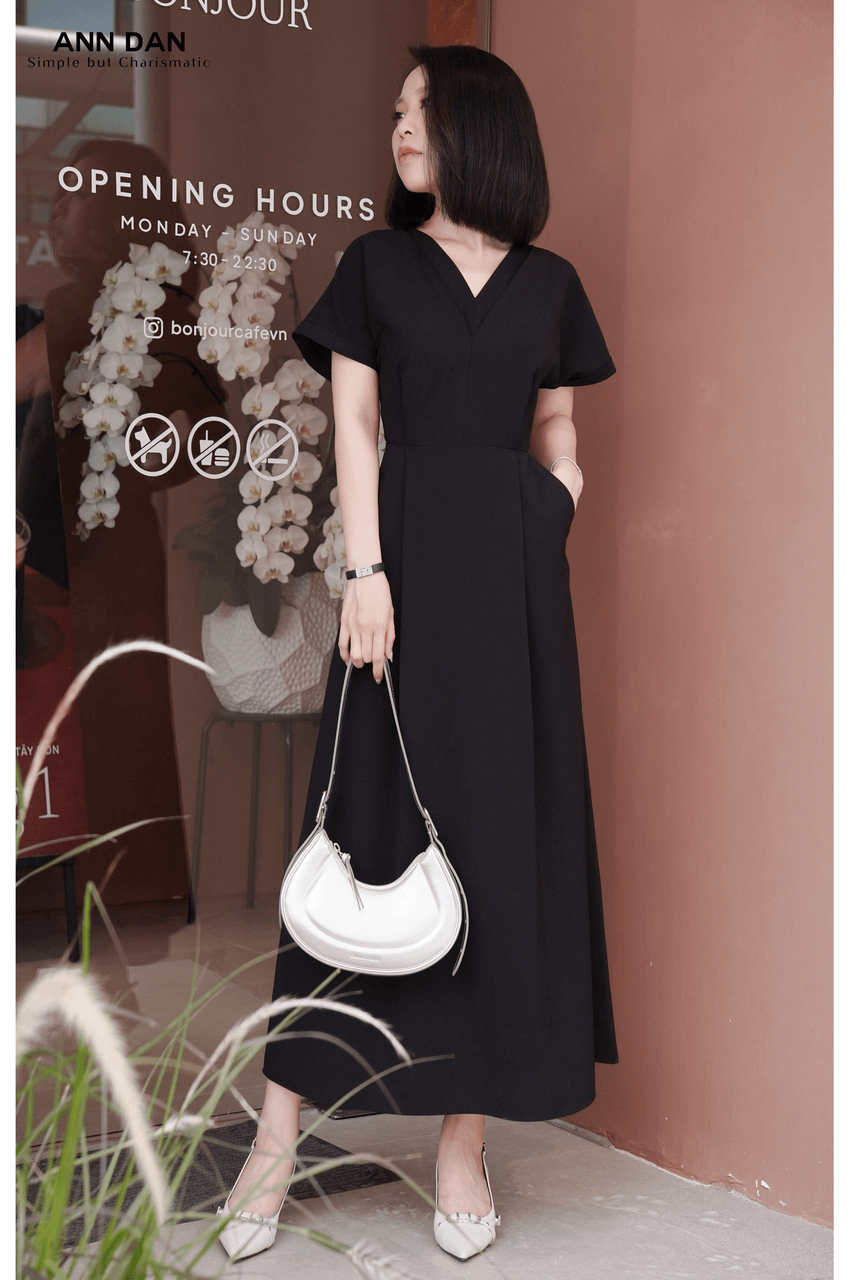 Đầm tằm Hàn đúp cổ V ly bụng