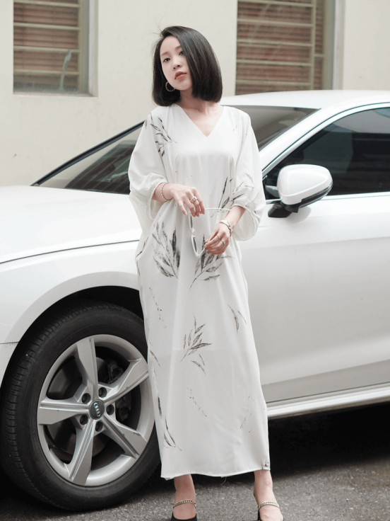 Đầm silk Nhật lá trúc