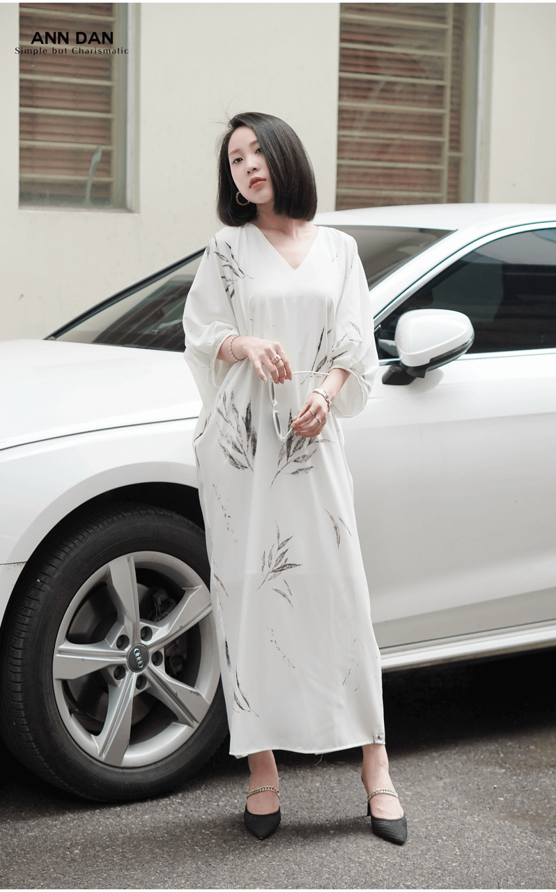 Đầm silk Nhật lá trúc