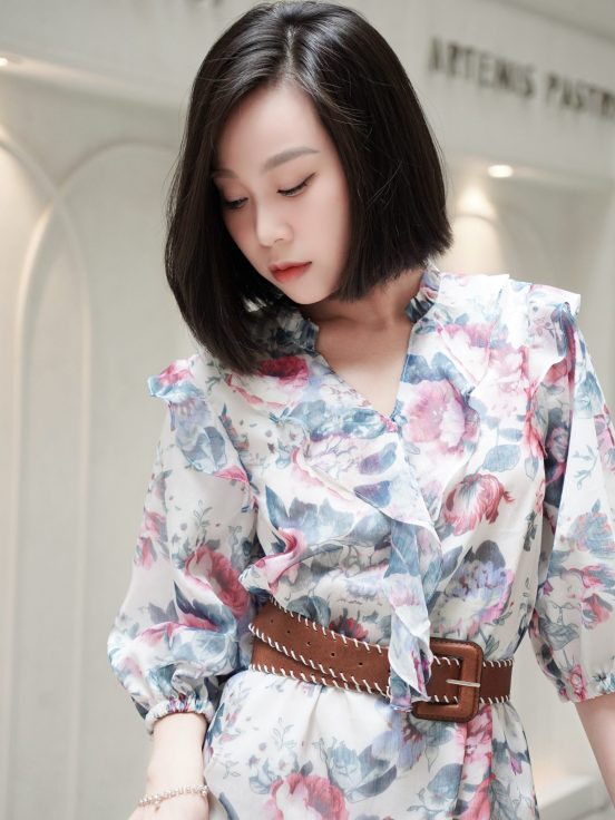 Đầm lụa tơ xước hoa xanh