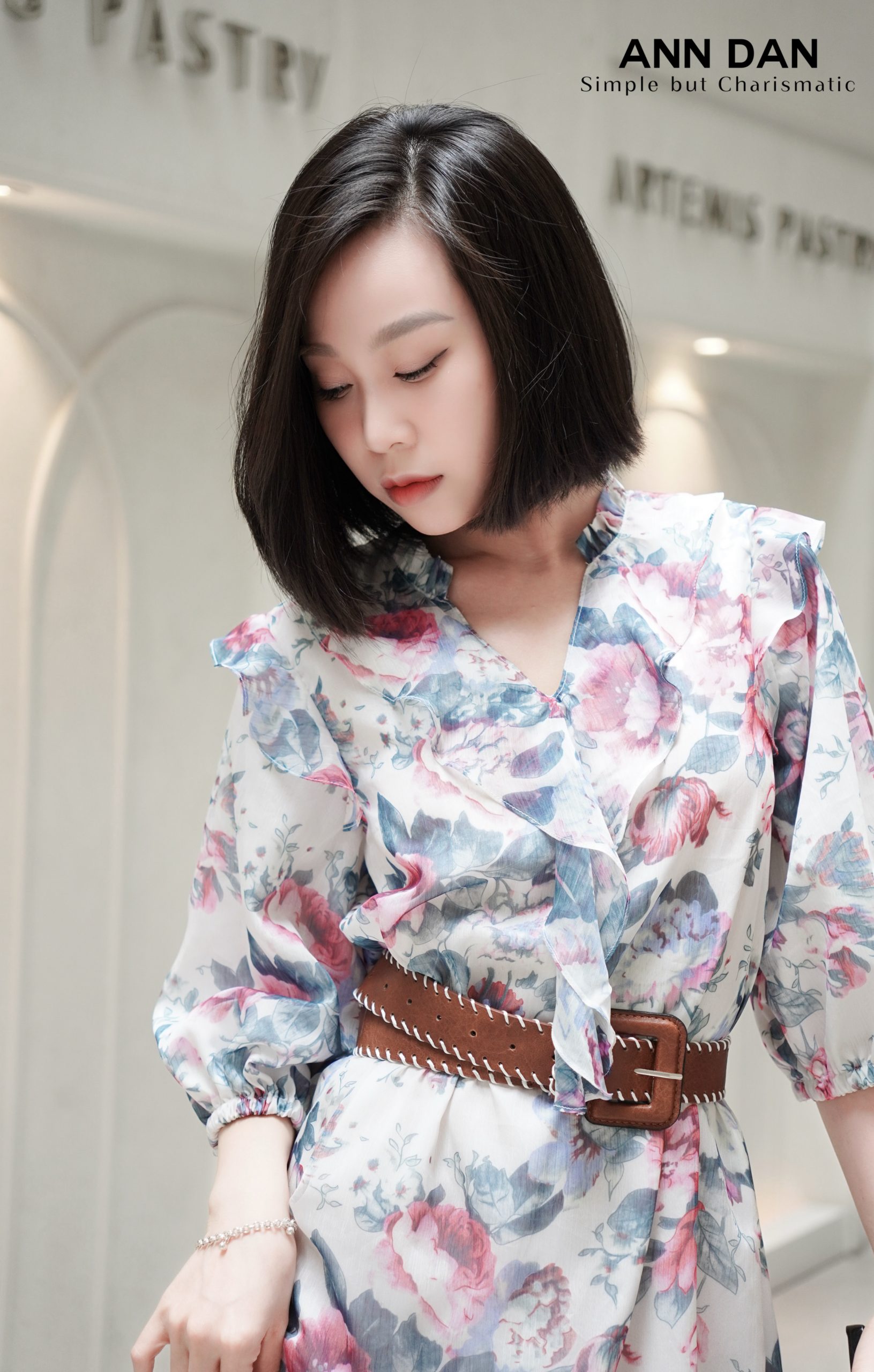 Đầm lụa tơ xước hoa xanh cổ bèo