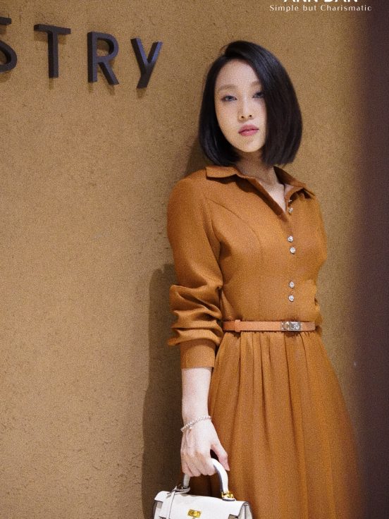 Đầm lụa tơ xước nâu cổ somi