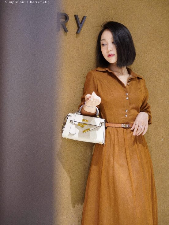 Đầm lụa tơ xước nâu cổ somi