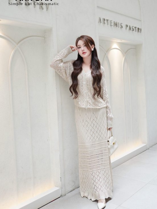 Set len lưới cổ tim khuy ngọc