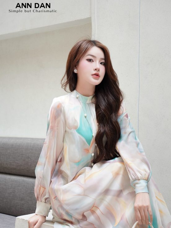 Silk Nhật loang cổ trụ kèm đai