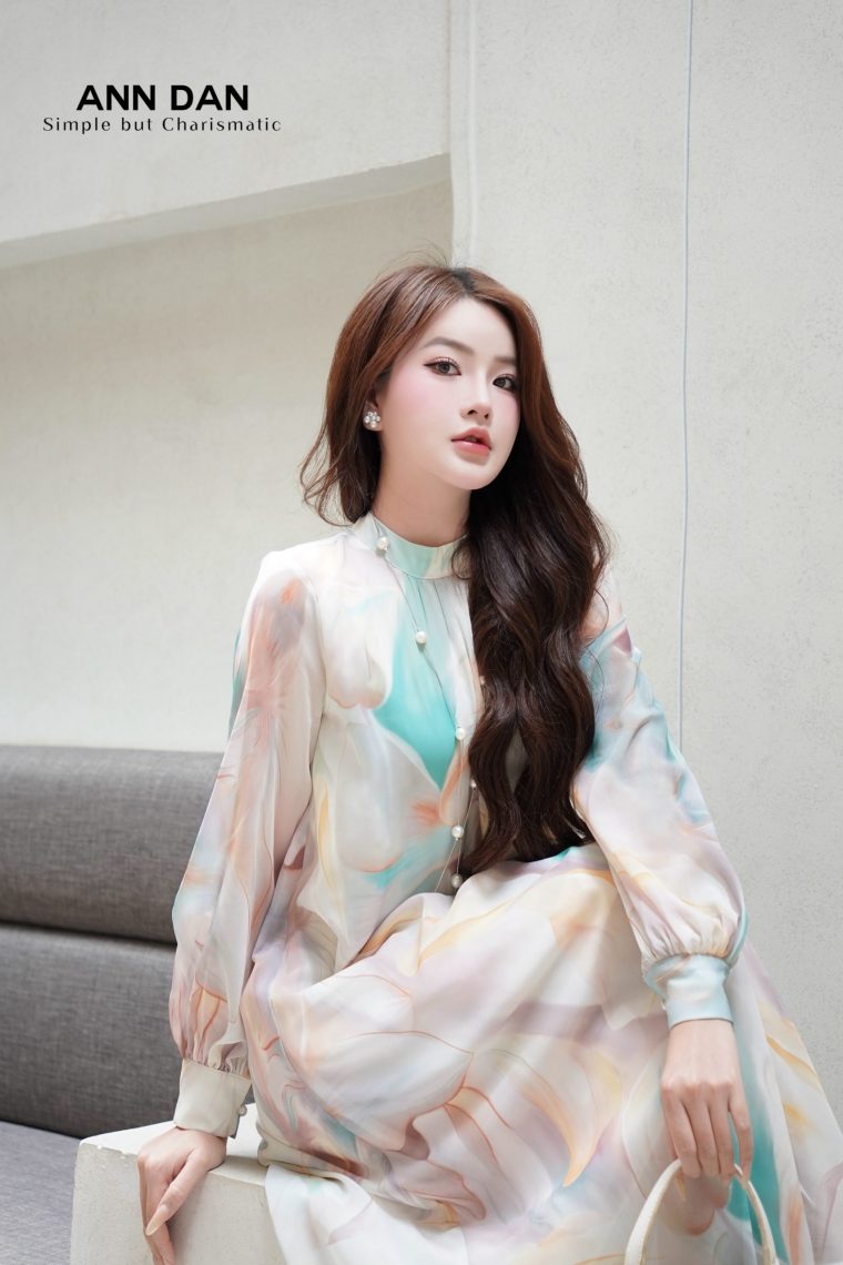Silk Nhật loang cổ trụ kèm đai