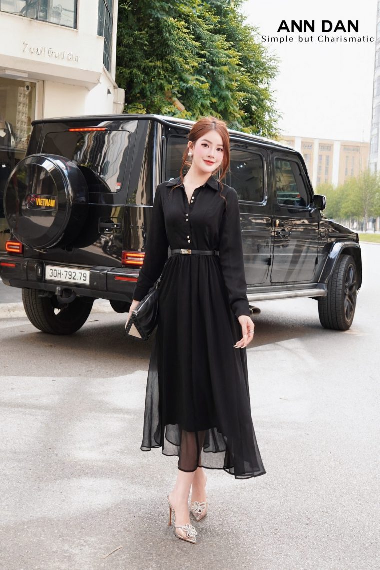 LỤA TƠ XƯỚC ĐEN CÚC BẠC KÈM ĐAI